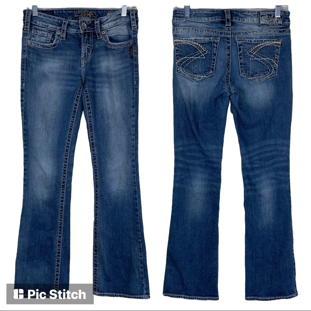 Silver Jeans Aiko Bootcut Embroidered Denim Jeans Sz 27 Distressing Washed Pants